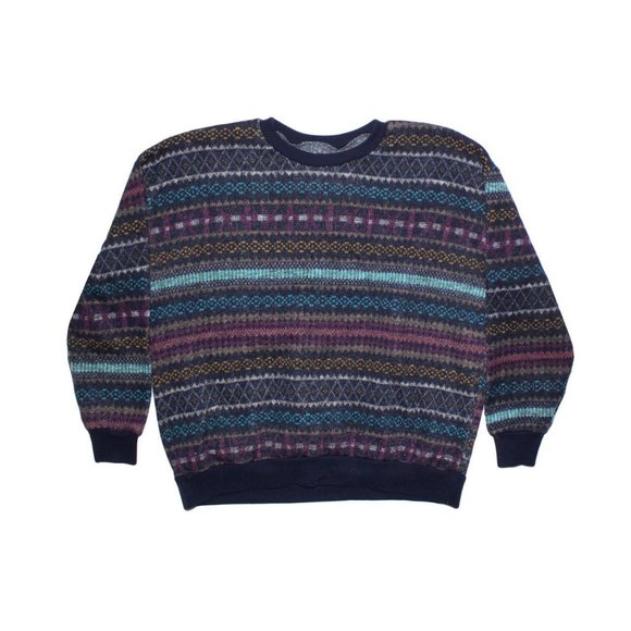 Vintage Knit Blue Patterned Crewneck Sweater Coogi Style - Picture 1 of 3